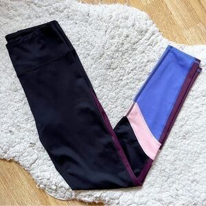 FILA Black/Maroon/Periwinkle/Pink Striped Color Block Athletic Leggings Size M